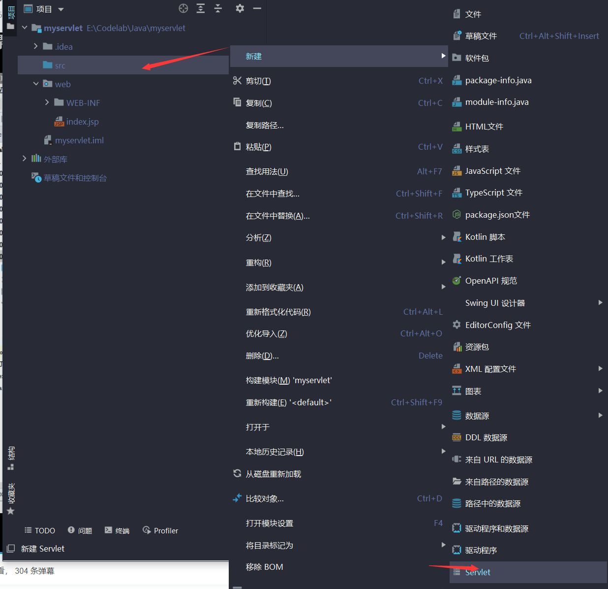 右键src目录，新建servlet